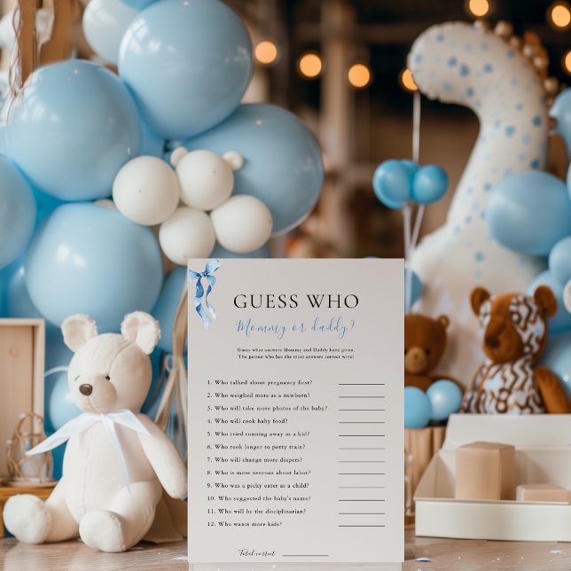 Blue Bow Guess Who Baby Shower Game Card (Creator Uploaded)