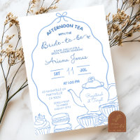 Blue Bow Hand Doodle Afternoon Tea Bridal Shower
