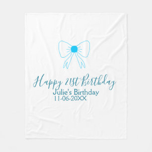 Blue bow happy 21st birthday name date girlstylish fleece blanket