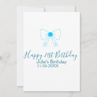 Blue bow happy 21st birthday name date girlstylish invitation