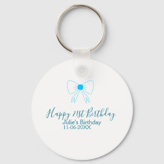 Blue bow happy 21st birthday name date girlstylish key ring