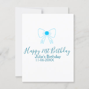 Blue bow happy 21st birthday name date girlstylish postcard