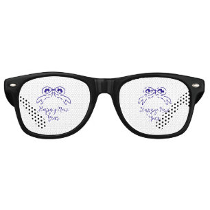 Blue bow happy new year name date simple minimal  retro sunglasses