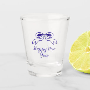 Blue bow happy new year name date simple minimal shot glass