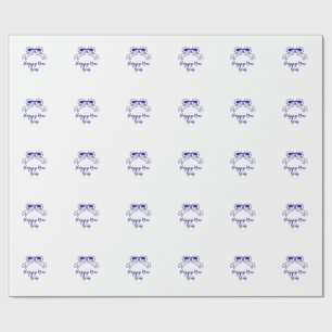 Blue bow happy new year name date simple minimal wrapping paper
