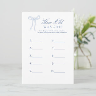 Blue Bow How Old Was She Guessing Bridal Game Invitation