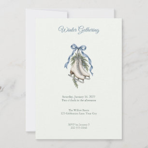 Blue Bow Ice Skates Winter Party Invitation