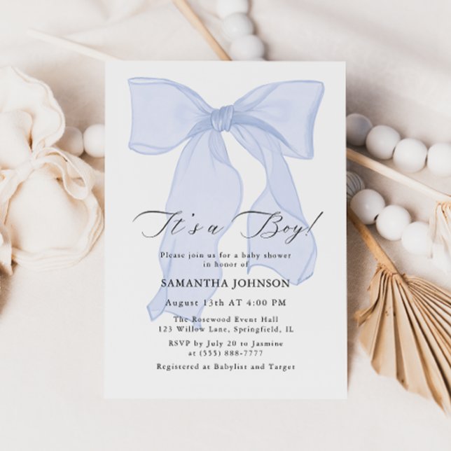 Blue Bow It’s a Boy Baby Shower Invitation (Creator Uploaded)