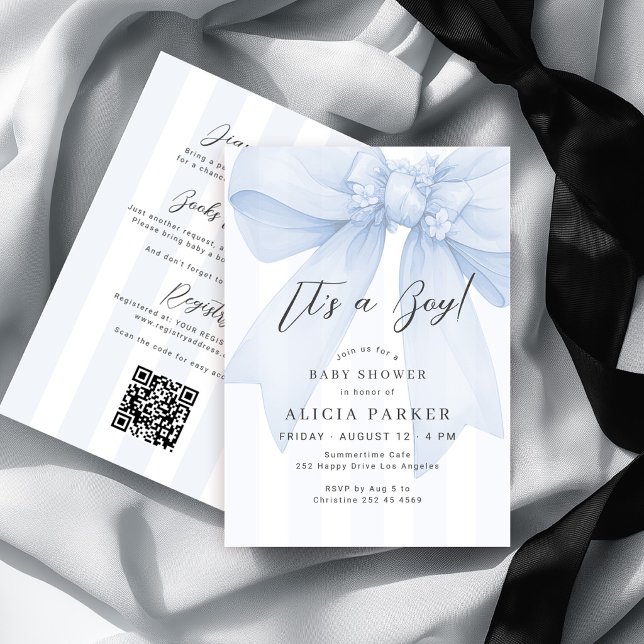 Blue bow its a boy baby shower all in one invitation (Creator Uploaded)