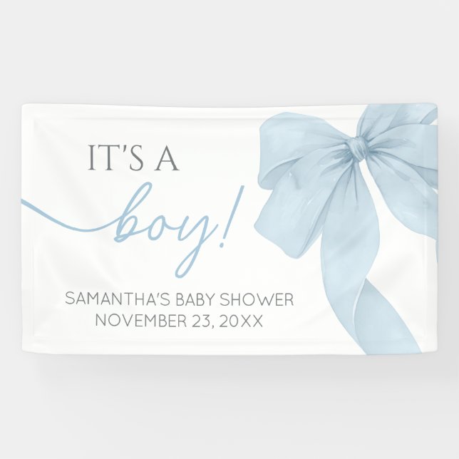 Blue Bow Its A Boy Baby Shower Banner (Horizontal)