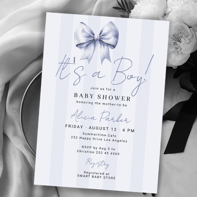 Blue bow its a boy baby shower invitation (Creator Uploaded)