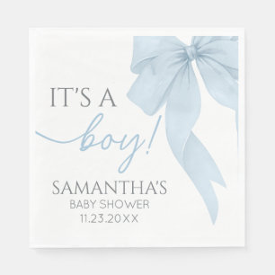 Blue Bow Its A Boy Baby Shower Napkin