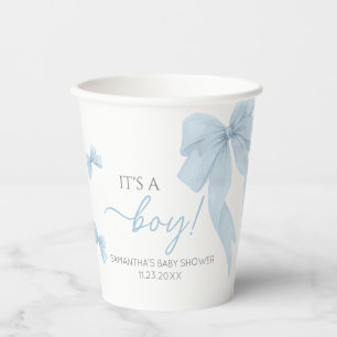 Blue Bow Its A Boy Baby Shower Paper Cups