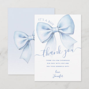 Blue Bow It's a Boy Coquette Baby Shower Thank You Card