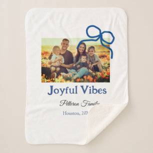 Blue bow joyful Vibes add family name photo christ Sherpa Blanket