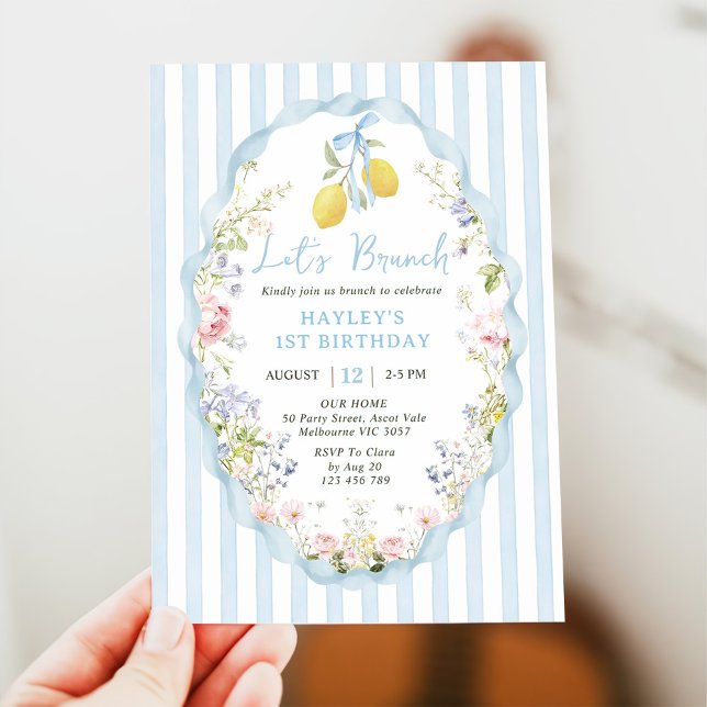 Blue bow lemon birthday Invitation (Creator Uploaded)