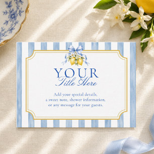 Blue Bow Lemon Create Your Own Baby Shower  Enclosure Card