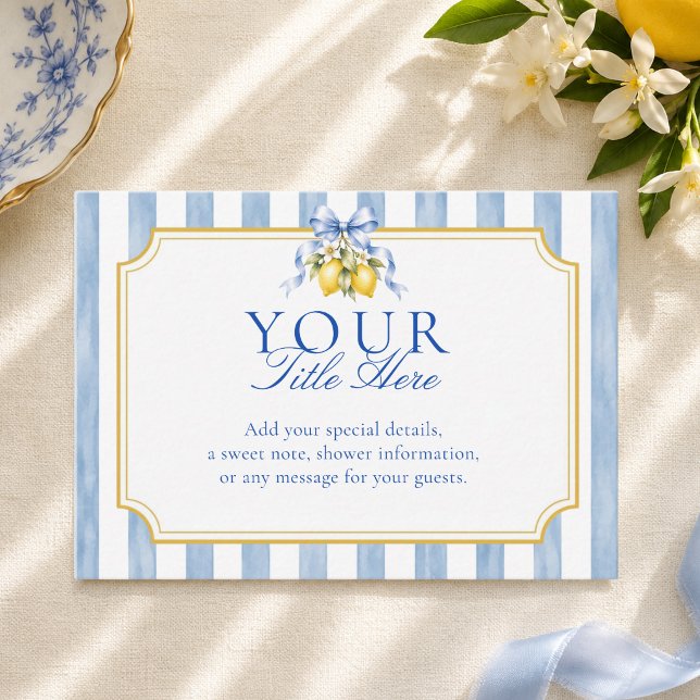 Blue Bow Lemon Create Your Own Baby Shower  Enclosure Card (Creator Uploaded)