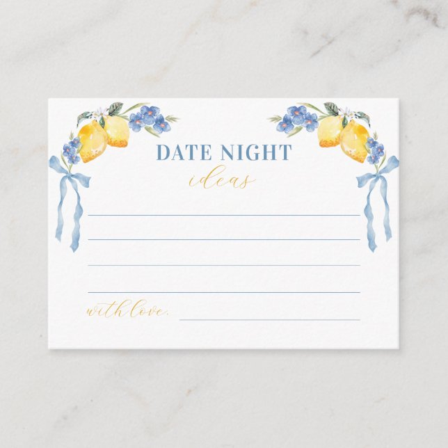 Blue Bow Lemon Italian Date Night Ideas Enclosure Card (Front)