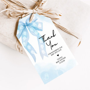 Blue Bow Little Boo Baby Shower Favor Tags