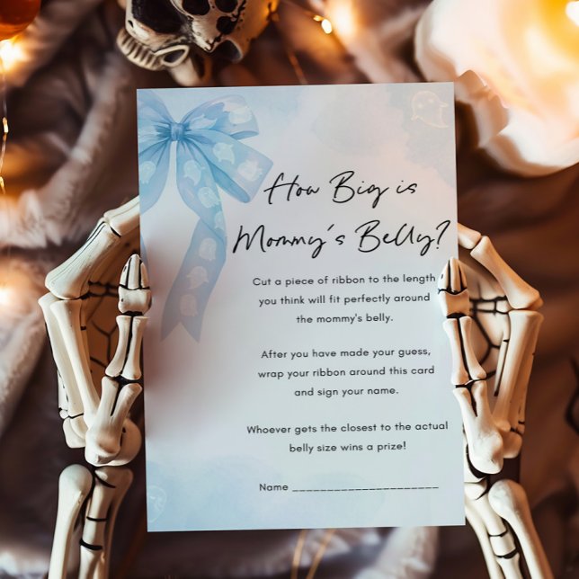 Blue Bow Little Boo How Big Is Mummy's Belly Game (Girl Coquette Halloween Baby Shower How Big Is Mommy's Belly Game)