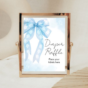 Blue Bow Little Boo Shower Diaper Raffle Sign