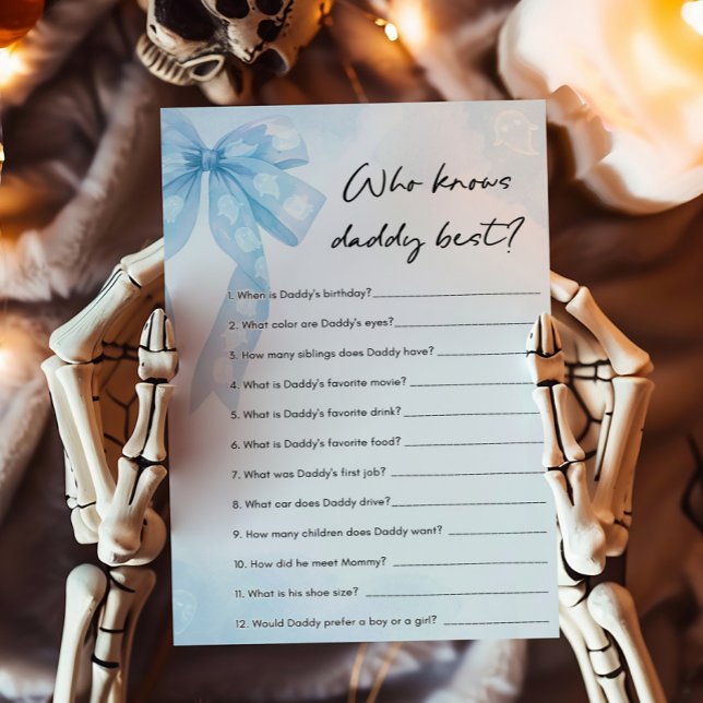 Blue Bow Little Boo Who Knows Daddy Best Game (Girl Coquette Halloween Baby Shower Who Knows Daddy Best Game)