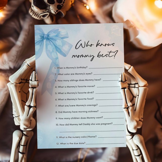 Blue Bow Little Boo Who Knows Mummy Best Game (Girl Coquette Halloween Baby Shower Who Knows Mommy Best Game)
