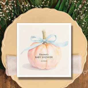 Blue Bow Little Pumpkin Baby Shower Napkin