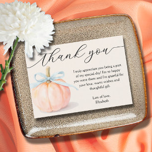 Blue Bow Little Pumpkin Baby Shower Thank You Card