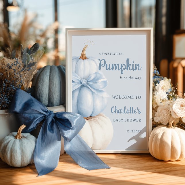 Blue Bow Little Pumpkin Boy Baby Shower Welcome Poster (Blue Bow Little Pumpkin Boy Baby Shower Welcome Poster)