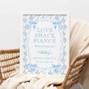 Blue Bow Love Shack Fiance Bridal Shower Welcome Poster