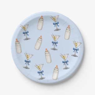 Blue Bow Martinis Baby Bottles Baby Shower Paper Plate