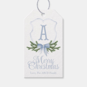 Blue Bow Merry Christmas Crest Gift Tag - A
