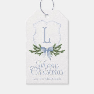 Blue Bow Merry Christmas Crest Gift Tag - L