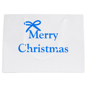 Blue bow merry Christmas family gifts simple moder Large Gift Bag