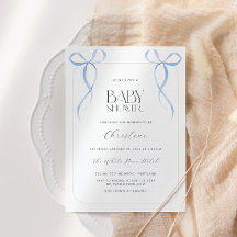 Blue Bow Minimalist Boy Baby Shower
