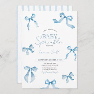Blue Bow Modern Baby Sprinkle Invitation