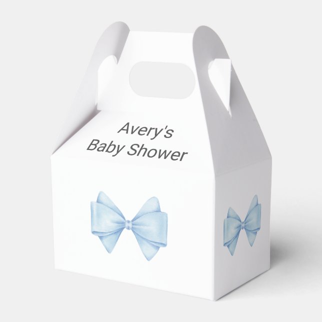 Blue Bow Modern Boy Baby Shower Favour Box (Front Side)