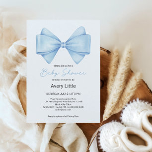 Blue Bow Modern Boy Baby Shower Invitation