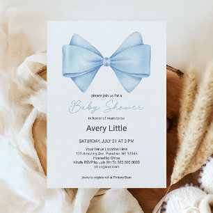 Blue Bow Modern Boy Baby Shower Invitation