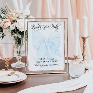 Blue Bow Modern Elegant Baby Shower Book for Baby Poster