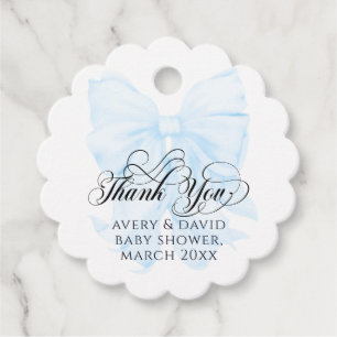 Blue Bow Modern Elegant boy Baby Shower Favour Tags