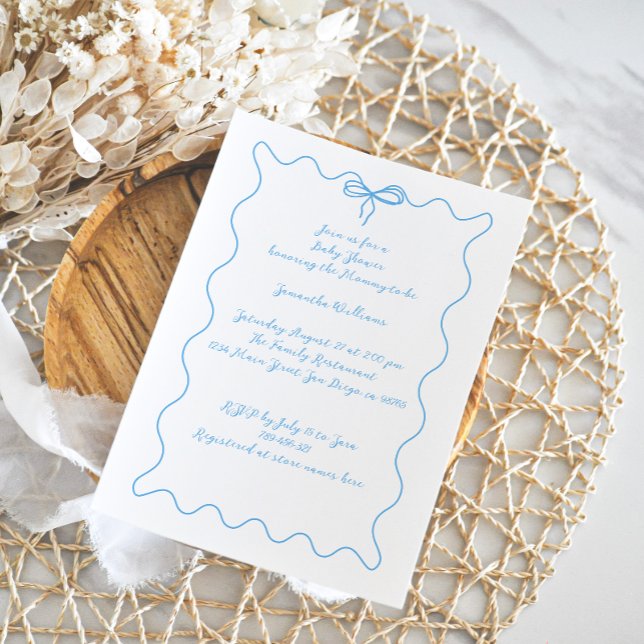 Blue Bow Modern Minimalist Boy Baby Shower Invitation (Creator Uploaded)