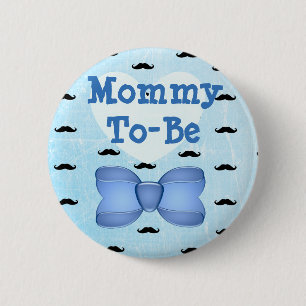 Blue Bow & Moustache Mummy to be Baby Shower 6 Cm Round Badge
