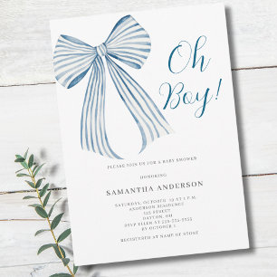 Blue Bow Oh Boy Baby Shower Invitation