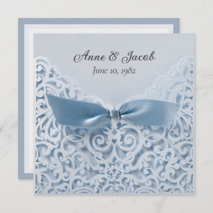 Blue Bow On Lace Wedding Vow Renewal Invitation
