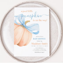 Blue Bow Orange Pumpkin Baby Shower