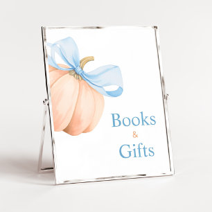 Blue Bow Orange Pumpkin Books and Gifts Sign