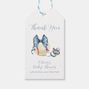 Blue Bow Pacifier Baseball Sport Baby Shower  Gift Tags